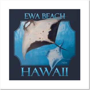Ewa Beach Hawaii Manta Rays Sea Rays Ocean Posters and Art